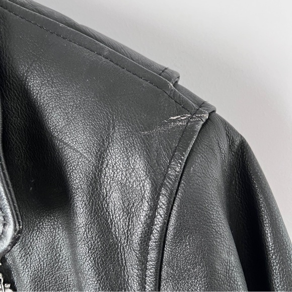 Vintage Leather Motorcycle Jacket Black with Pins Womens Size Medium Shows Wear - Picture 6 of 12